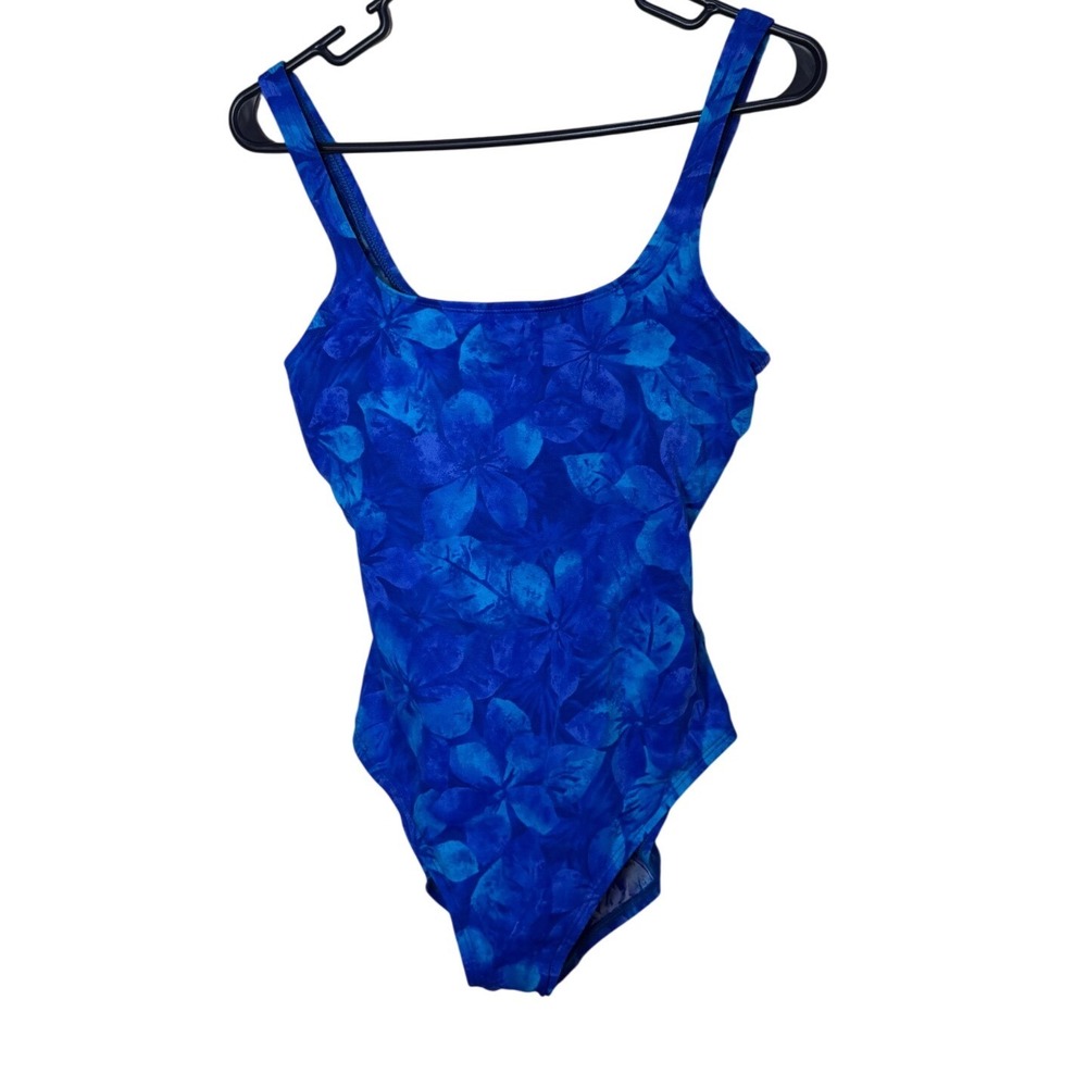 Cole of California Blue Floral One Piece Swimsuit Square Neck Padded 12